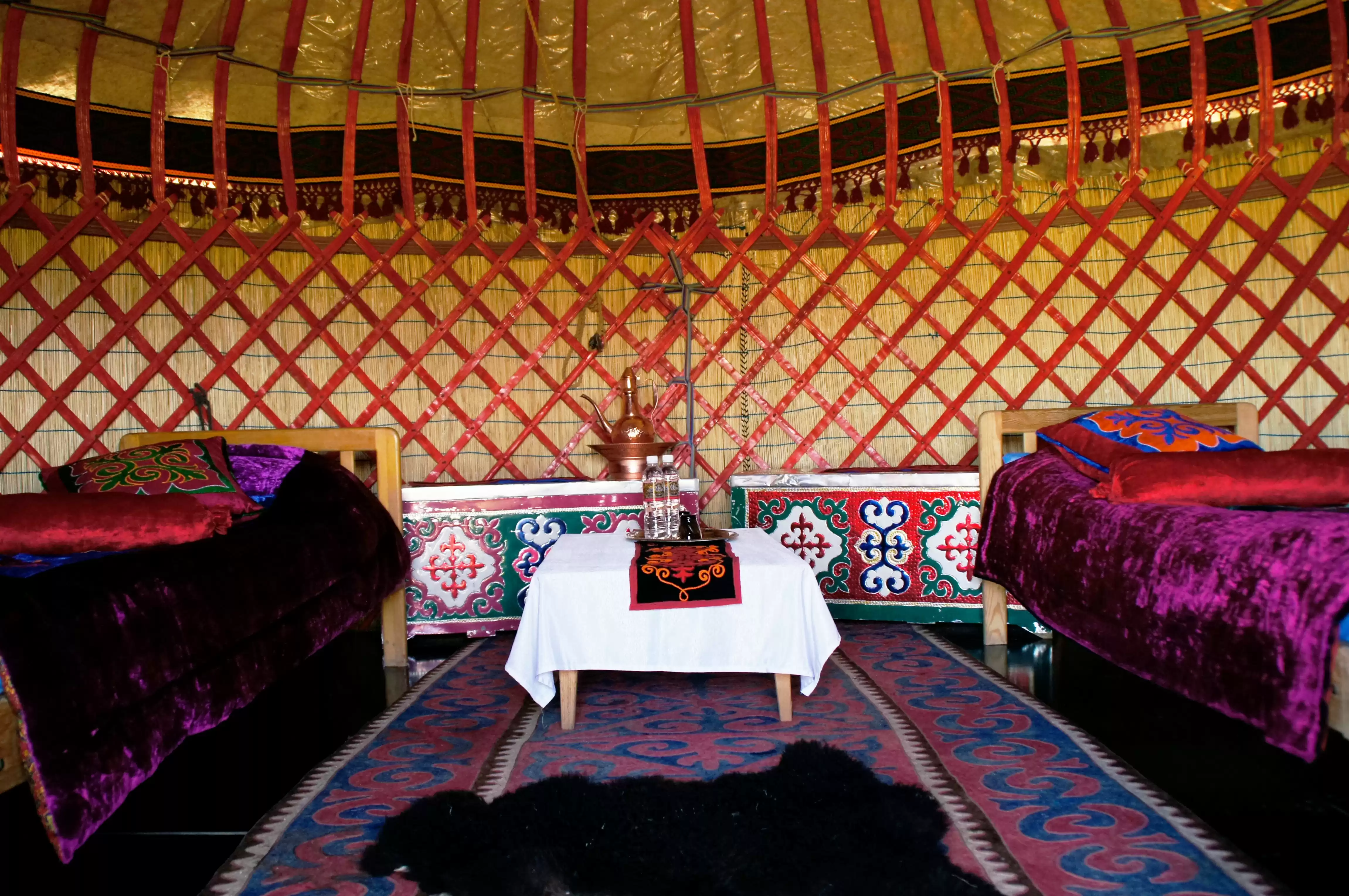 Traditional yurt scene in Kyrgyzstan
